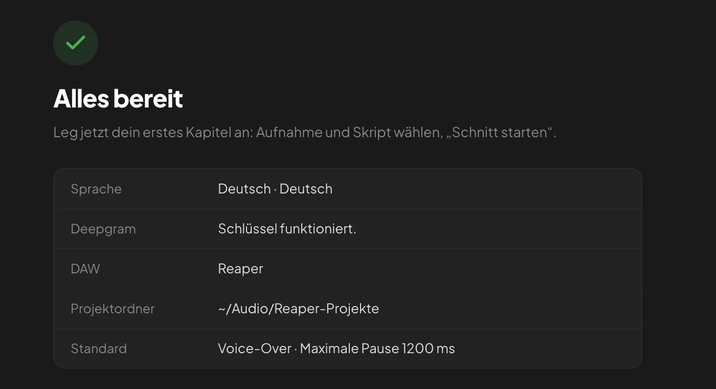 Die Übersicht am Ende des Assistenten