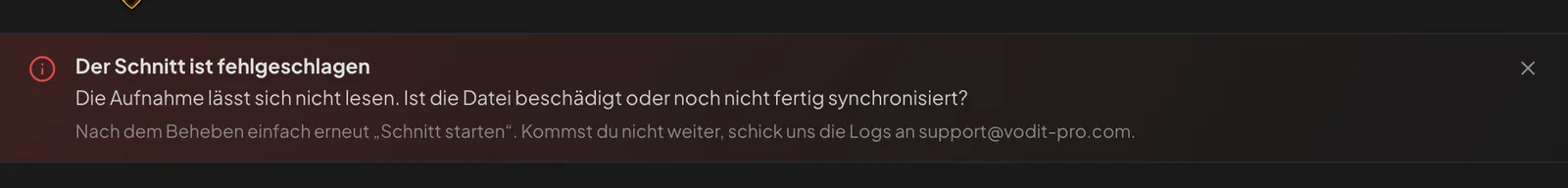 Die rote Fehlerkarte über dem Formular