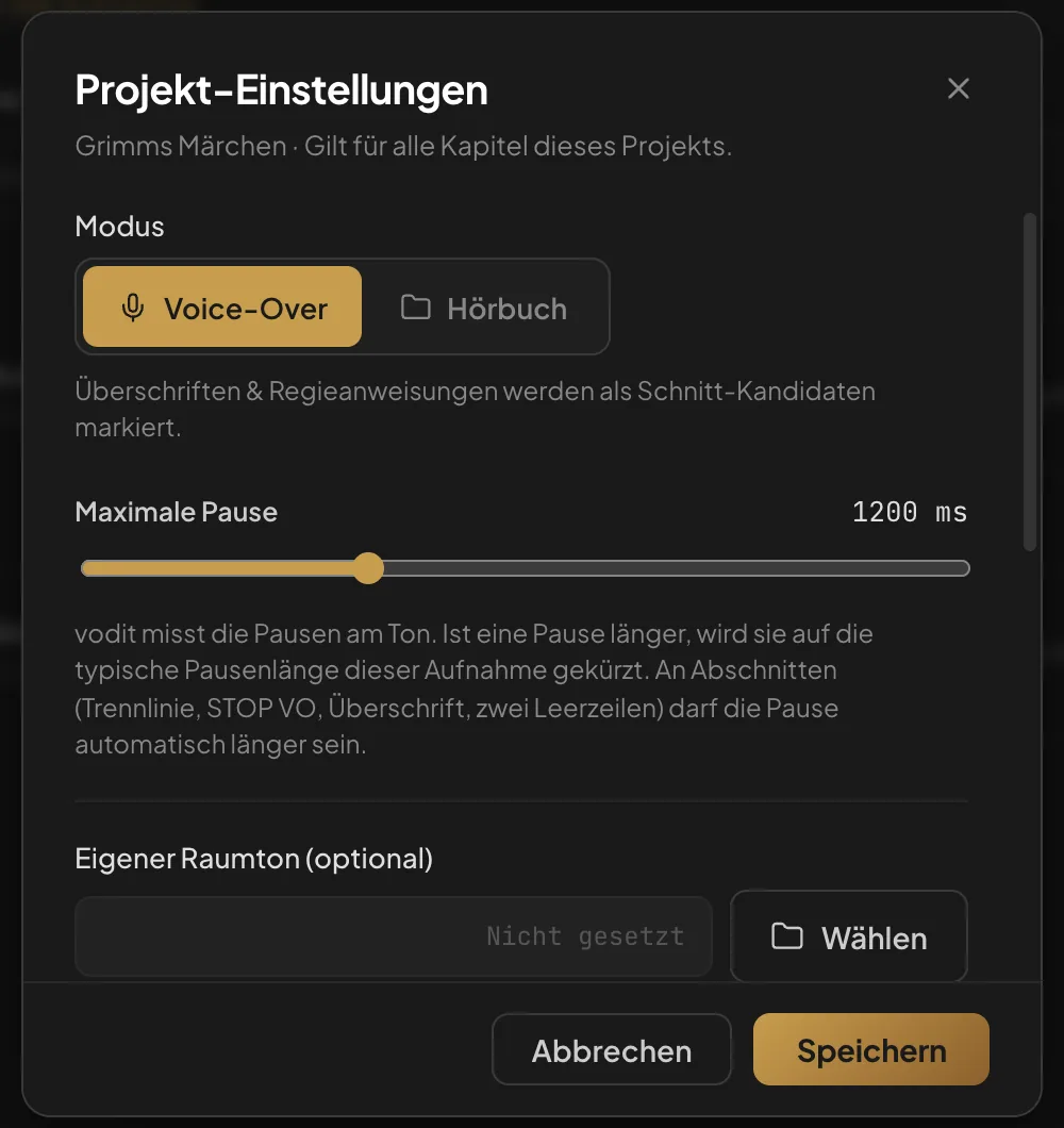 Die Projekt-Einstellungen hinter dem Zahnrad