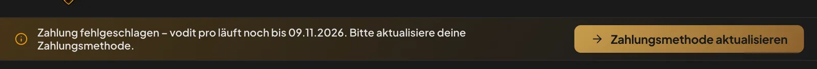 Der Hinweis in der App bei fehlgeschlagener Zahlung